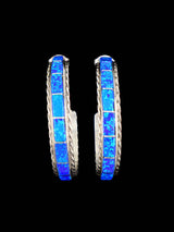 Native American Zuni Opalite Inlay Hoop Earrings