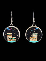 Onyx and Jasper Inlay Pueblo Dangle Earrings