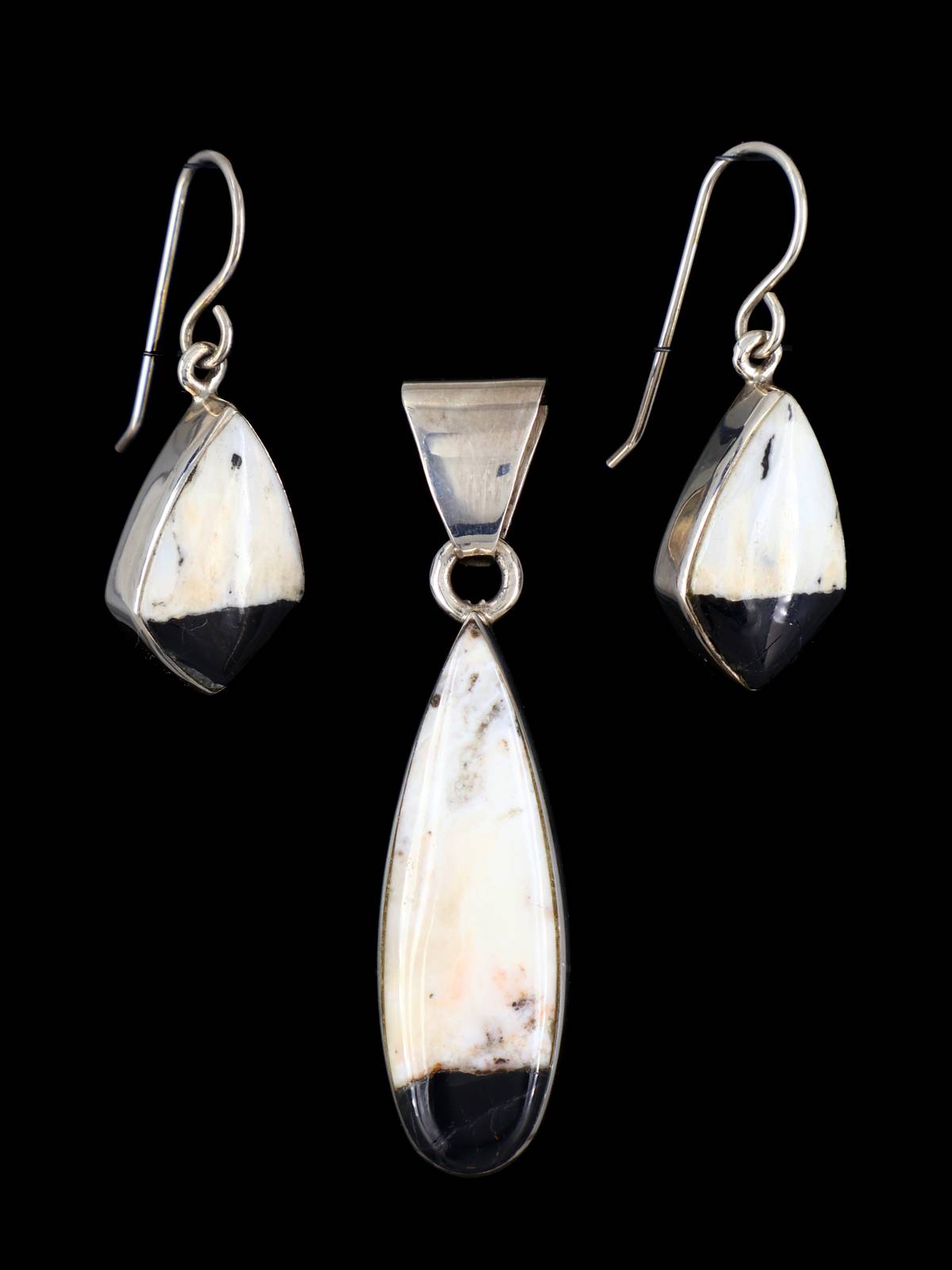 Navajo White Buffalo Sterling Silver Pendant and Earrings Set