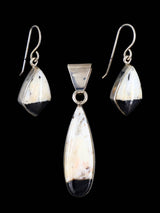 Navajo White Buffalo Sterling Silver Pendant and Earrings Set