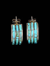 Turquoise Zuni Inlay Half Hoop Post Earrings