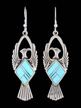 Navajo Turquoise Thunderbird Inlay Dangle Earrings