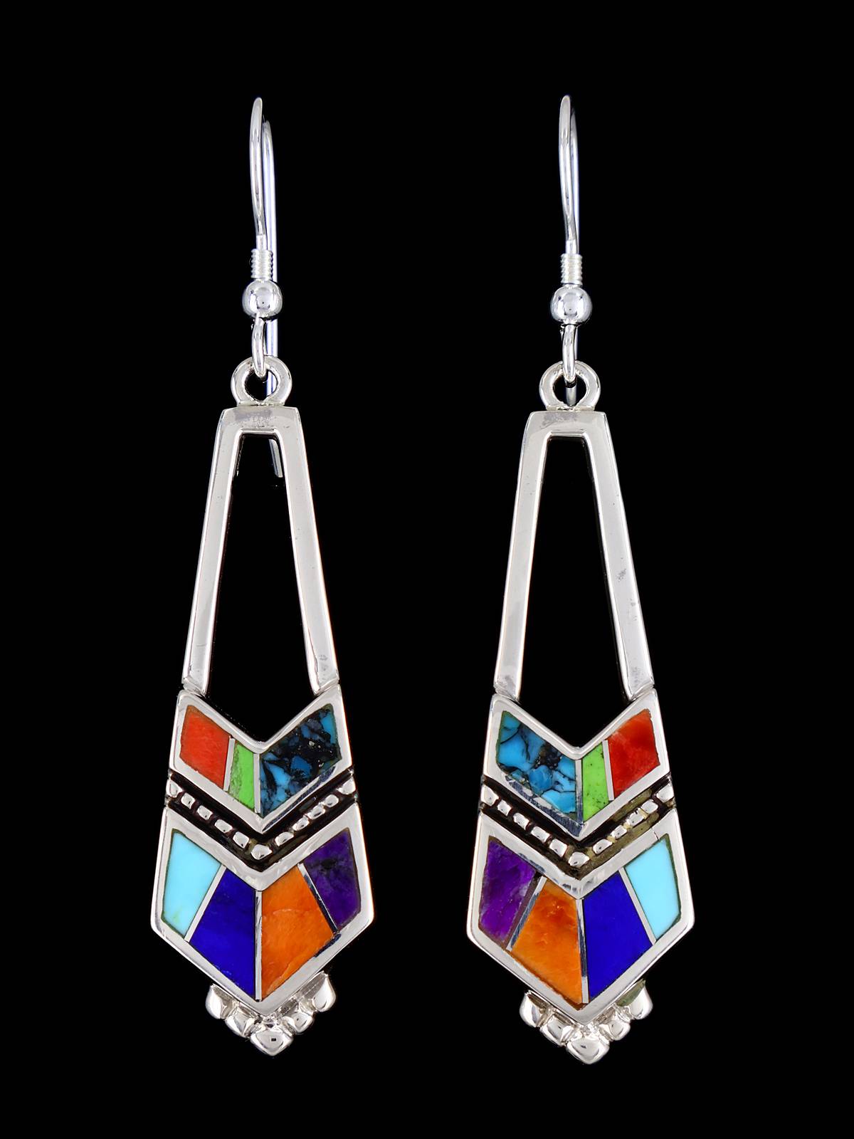 Navajo Indian Summer Sterling Silver Inlay Dangle Earrings