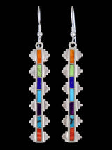 Navajo Indian Summer Sterling Silver Inlay Dangle Earrings