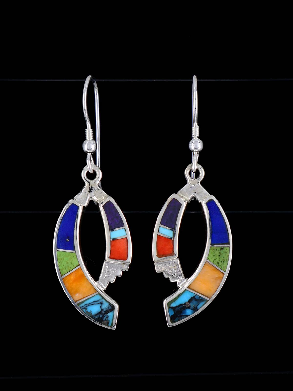 Navajo Indian Summer Sterling Silver Inlay Dangle Earrings
