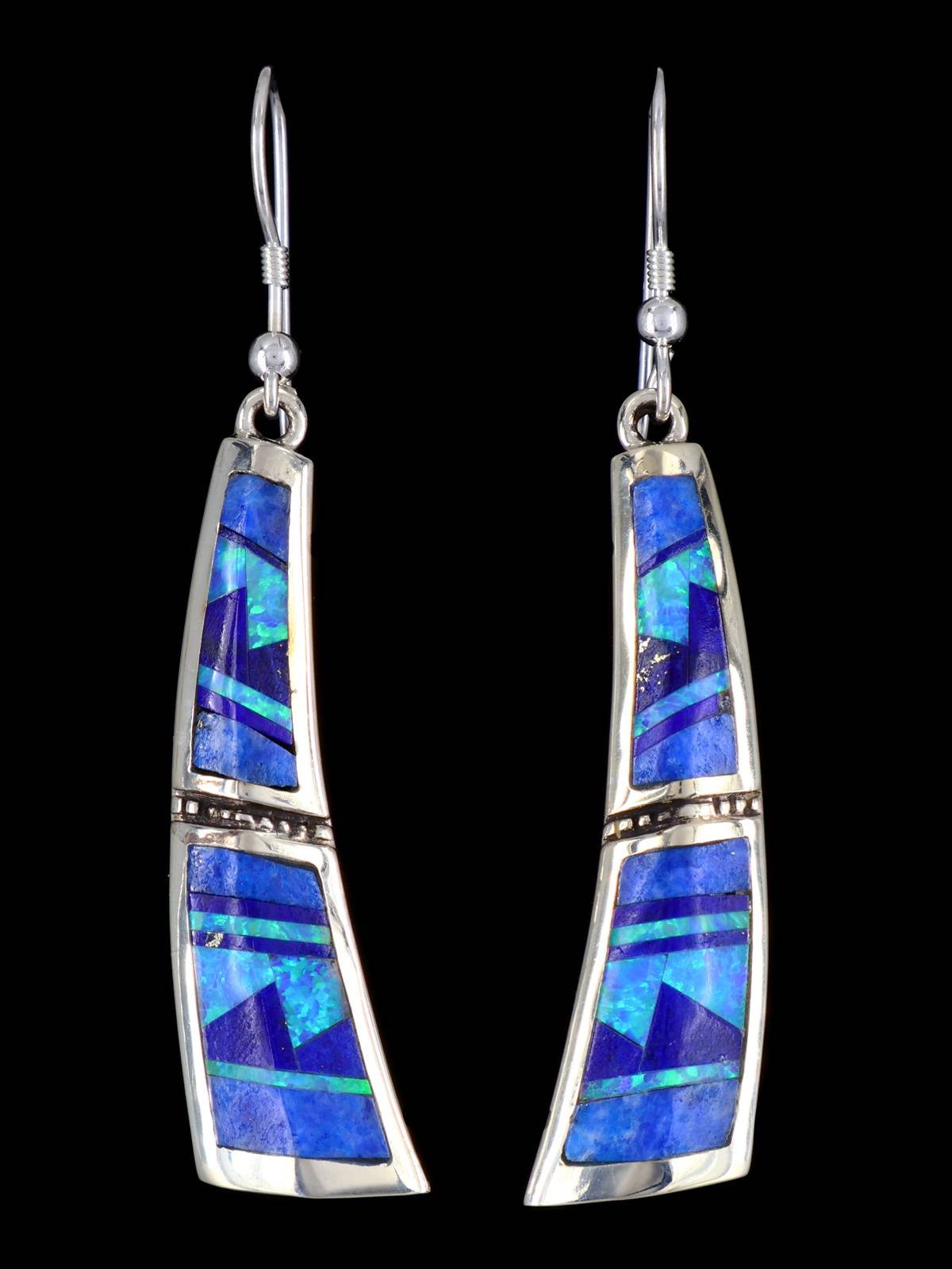 Navajo Denim Lapis and Opalite Inlay Dangle Earrings