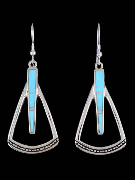 Navajo Turquoise Sterling Silver Inlay Dangle Earrings - PuebloDirect.com