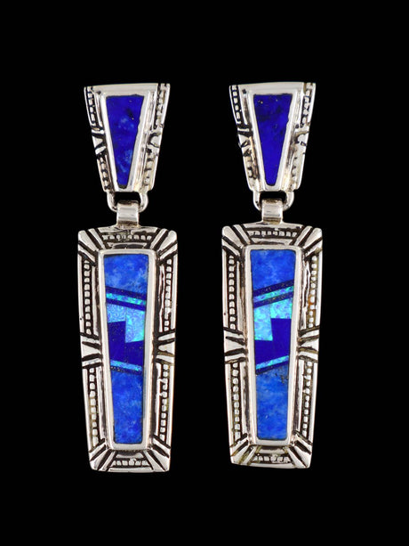 Navajo Denim Lapis and Opalite Inlay Post Earrings - PuebloDirect.com