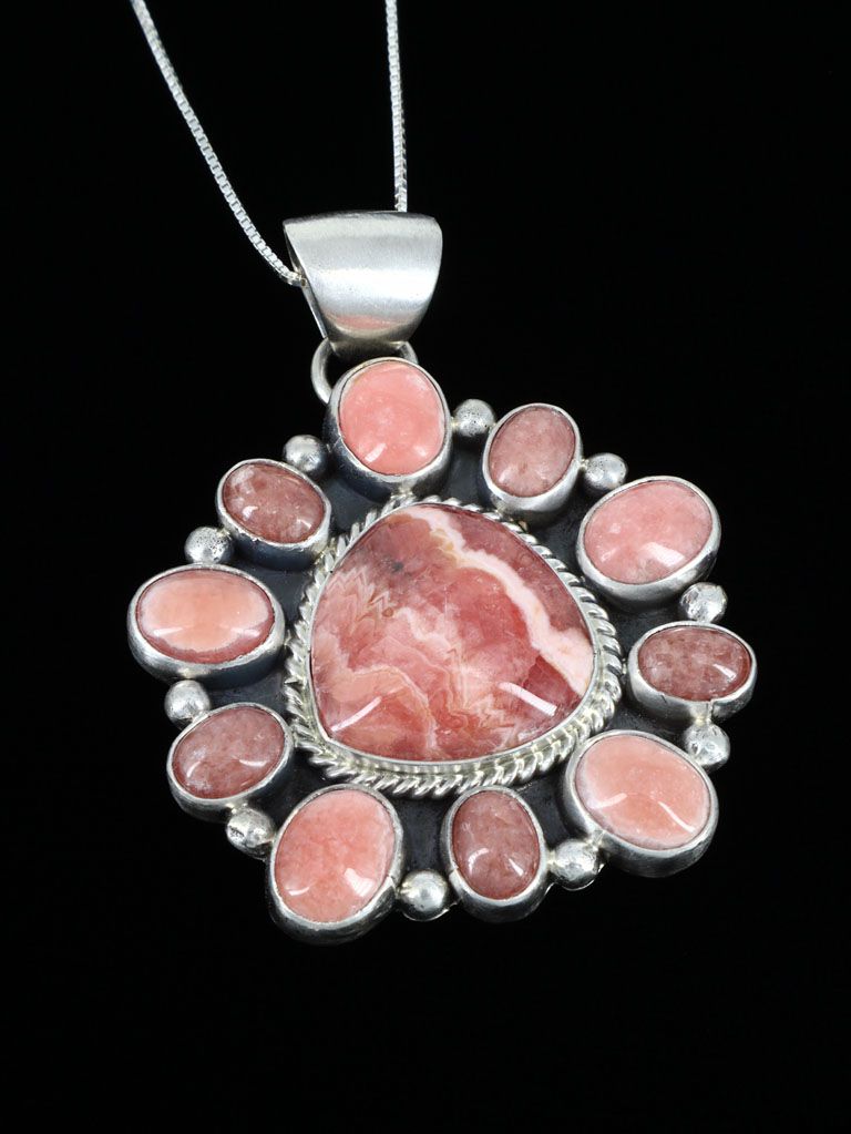 Native American Jewelry Sterling Silver Rhodochrosite Pendant - PuebloDirect.com