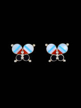 Mother of Pearl and Turquoise Inlay Butterfly Post Earrings - PuebloDirect.com
