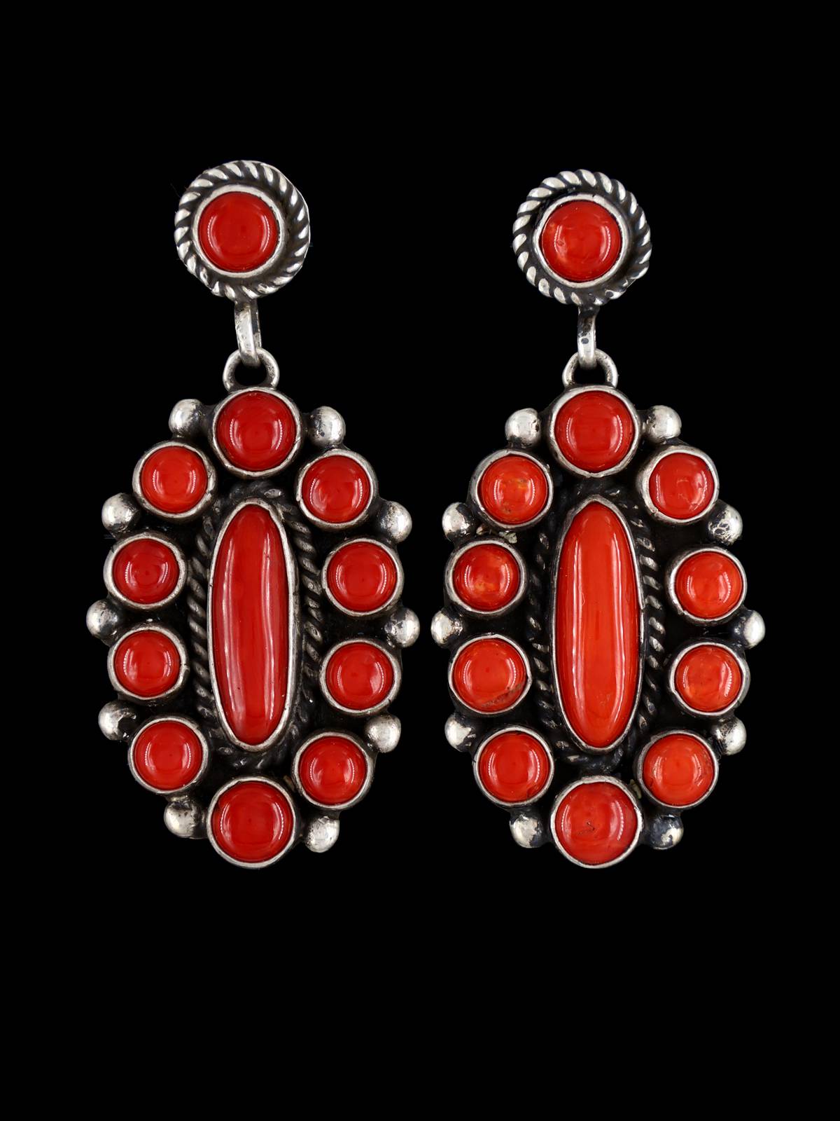 Natural Coral Navajo Sterling Silver Post Earrings - PuebloDirect.com