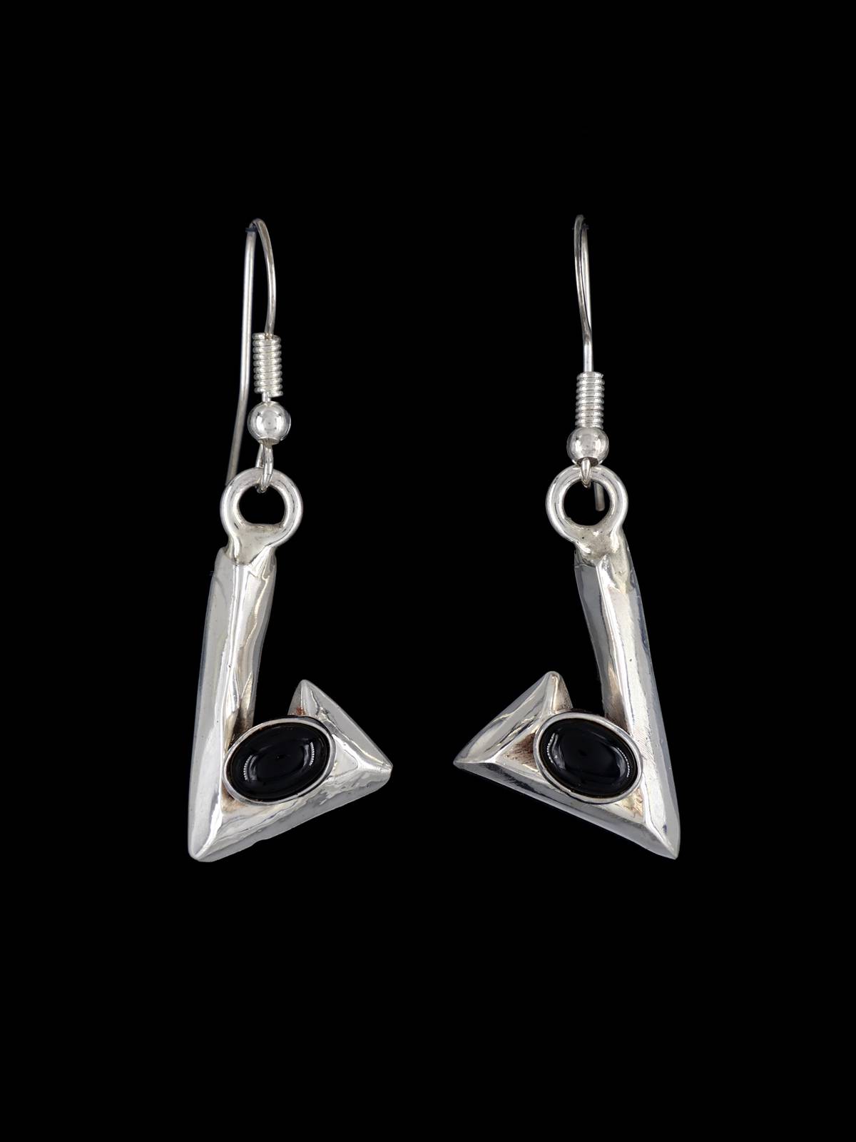 Navajo Onyx Sterling Silver Dangle Earrings - PuebloDirect.com
