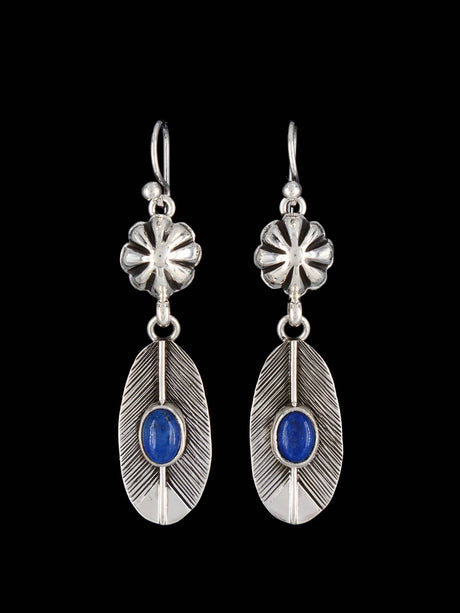 Native American Lapis Feather Sterling Silver Dangle Earrings - PuebloDirect.com