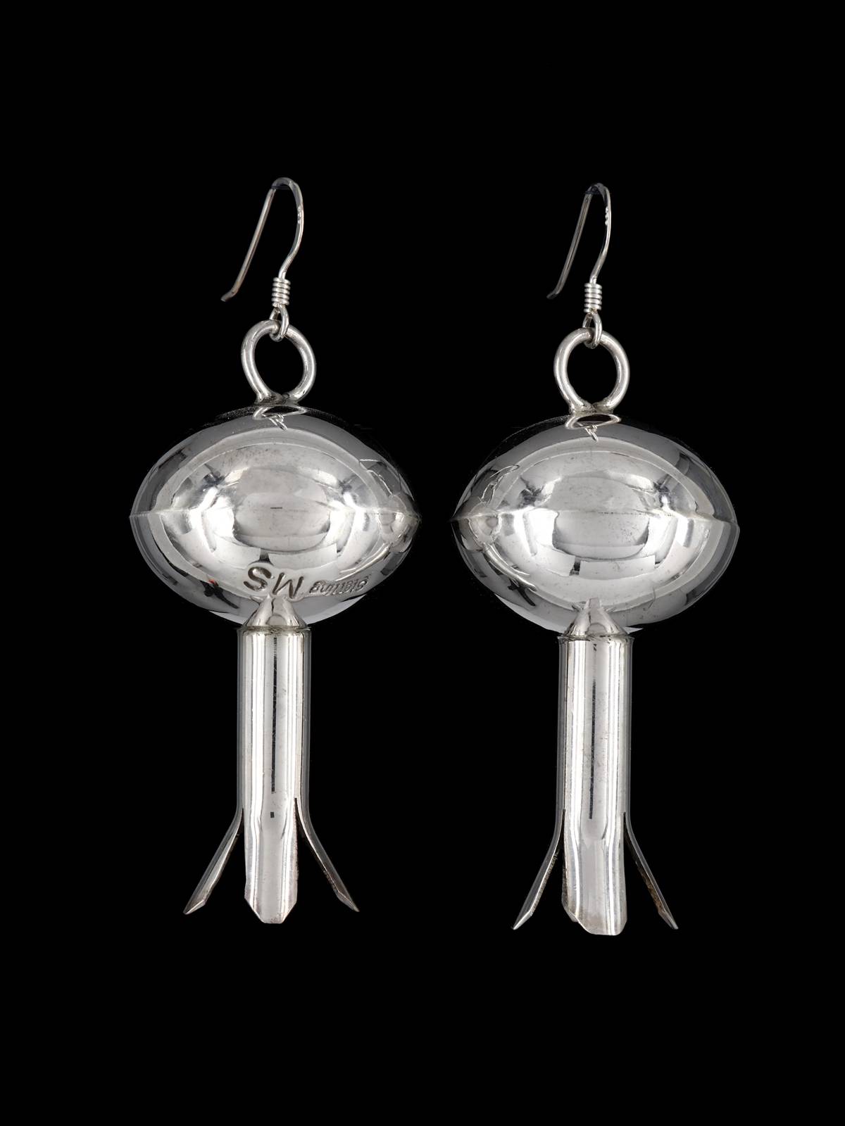 Large Navajo Sterling Silver Blossom Flute Earrings - PuebloDirect.com