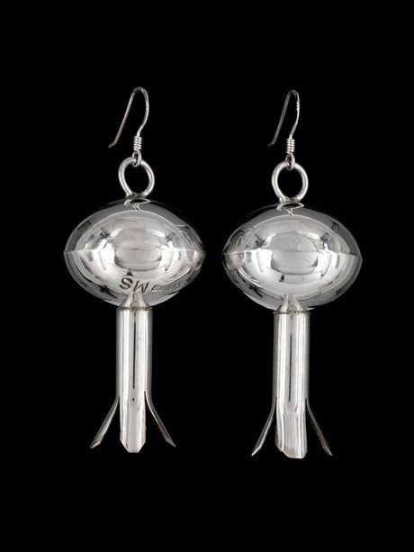 Large Navajo Sterling Silver Blossom Flute Earrings - PuebloDirect.com