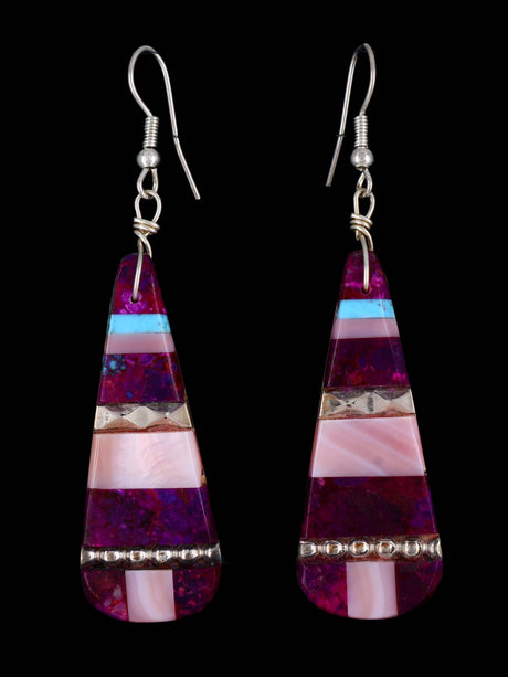 Santo Domingo Inlay Mosaic Dangle Earrings - PuebloDirect.com