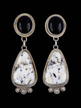 Navajo White Buffalo and Onyx Sterling Silver Post Earrings