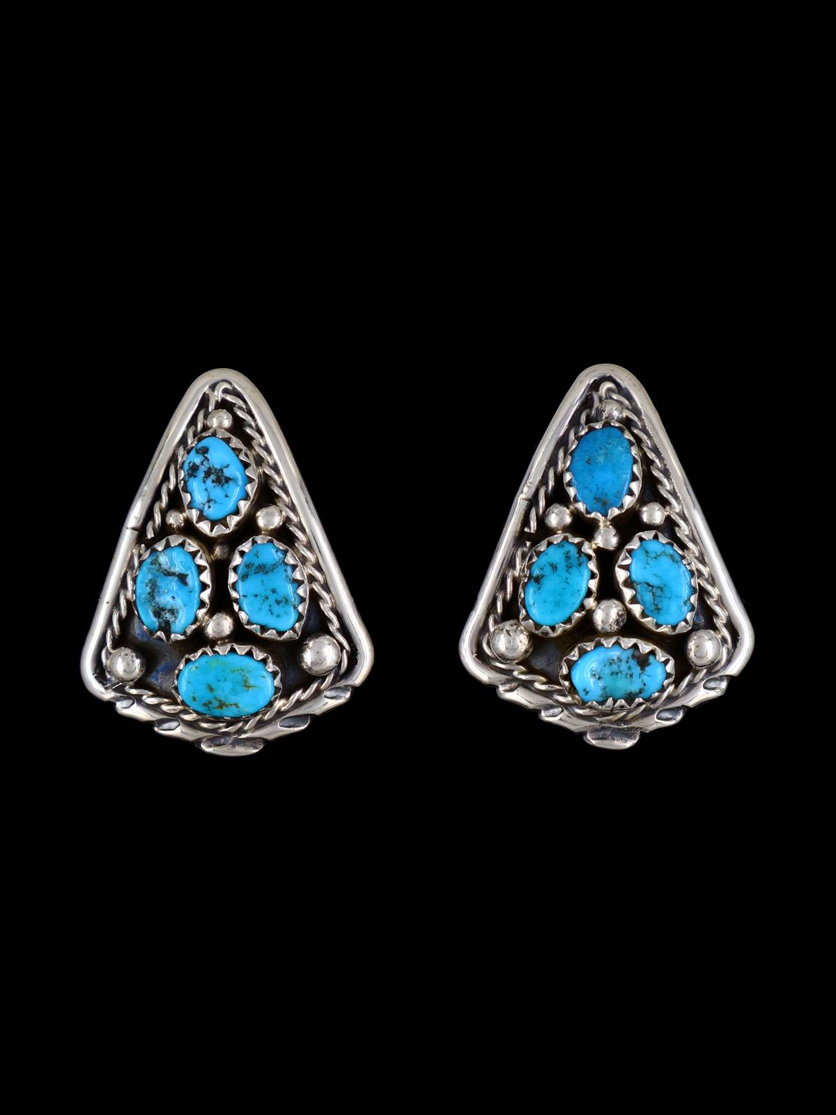 Native American Sterling Silver Turquoise Post Earrings - PuebloDirect.com