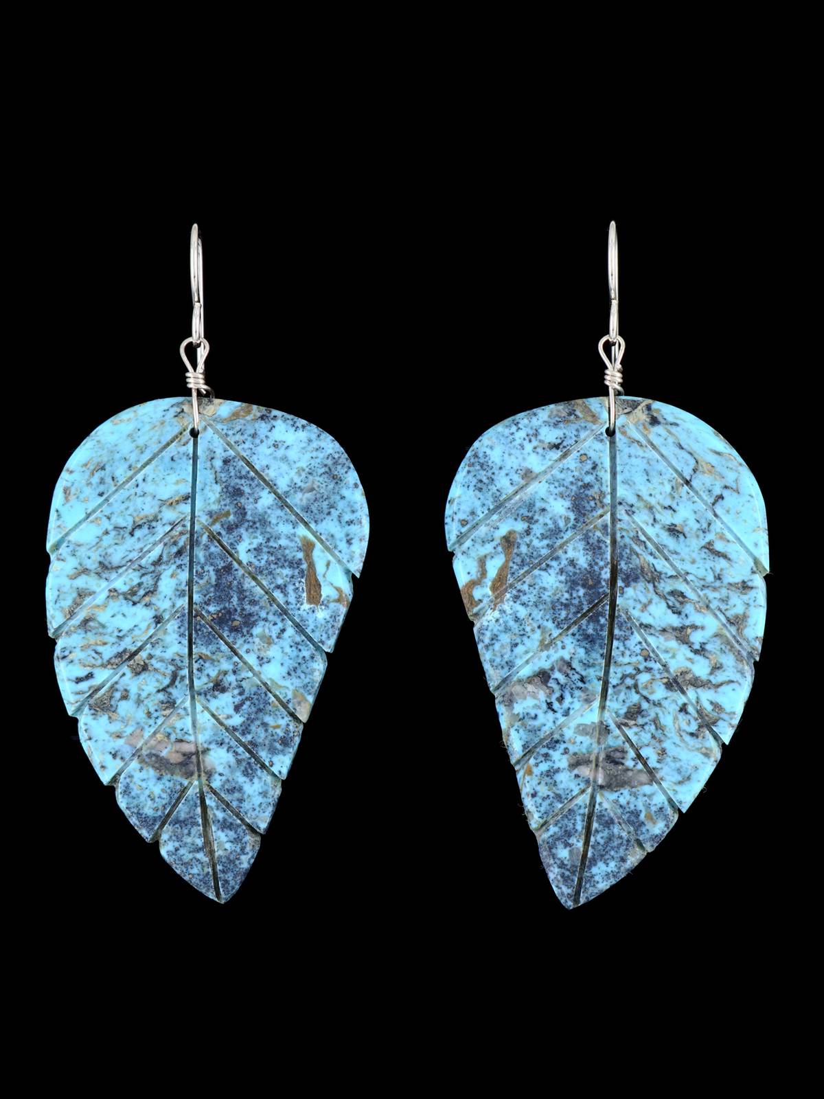 Santo Domingo Turquoise Carved Leaf Dangle Earrings