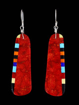 Boucles d'oreilles pendantes avec incrustation de mosaïque de corail pomme de Saint-Domingue