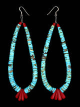 Extra Long Navajo Turquoise and Shell Jocla Dangle Earrings