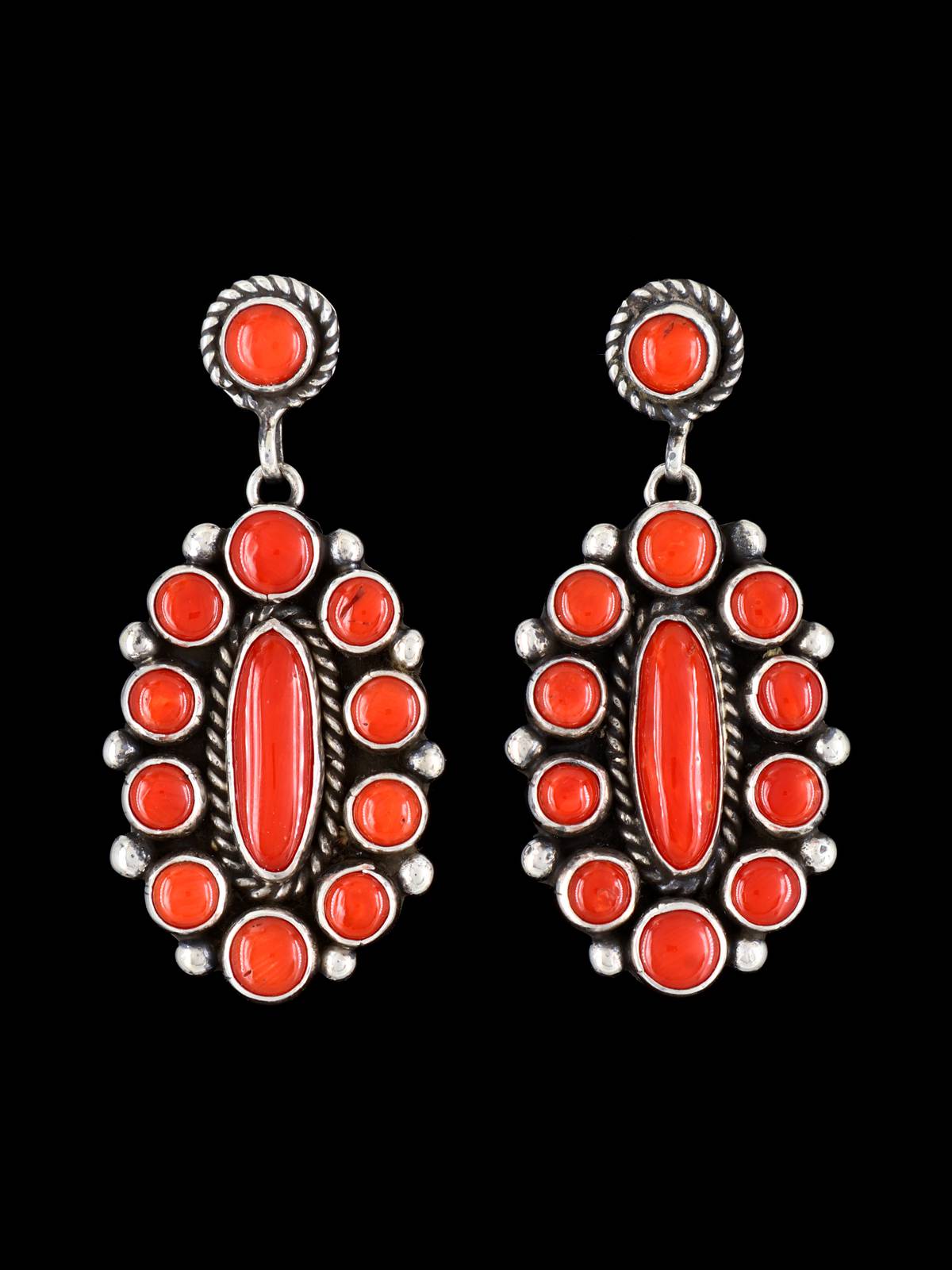 Natural Coral Navajo Sterling Silver Post Earrings