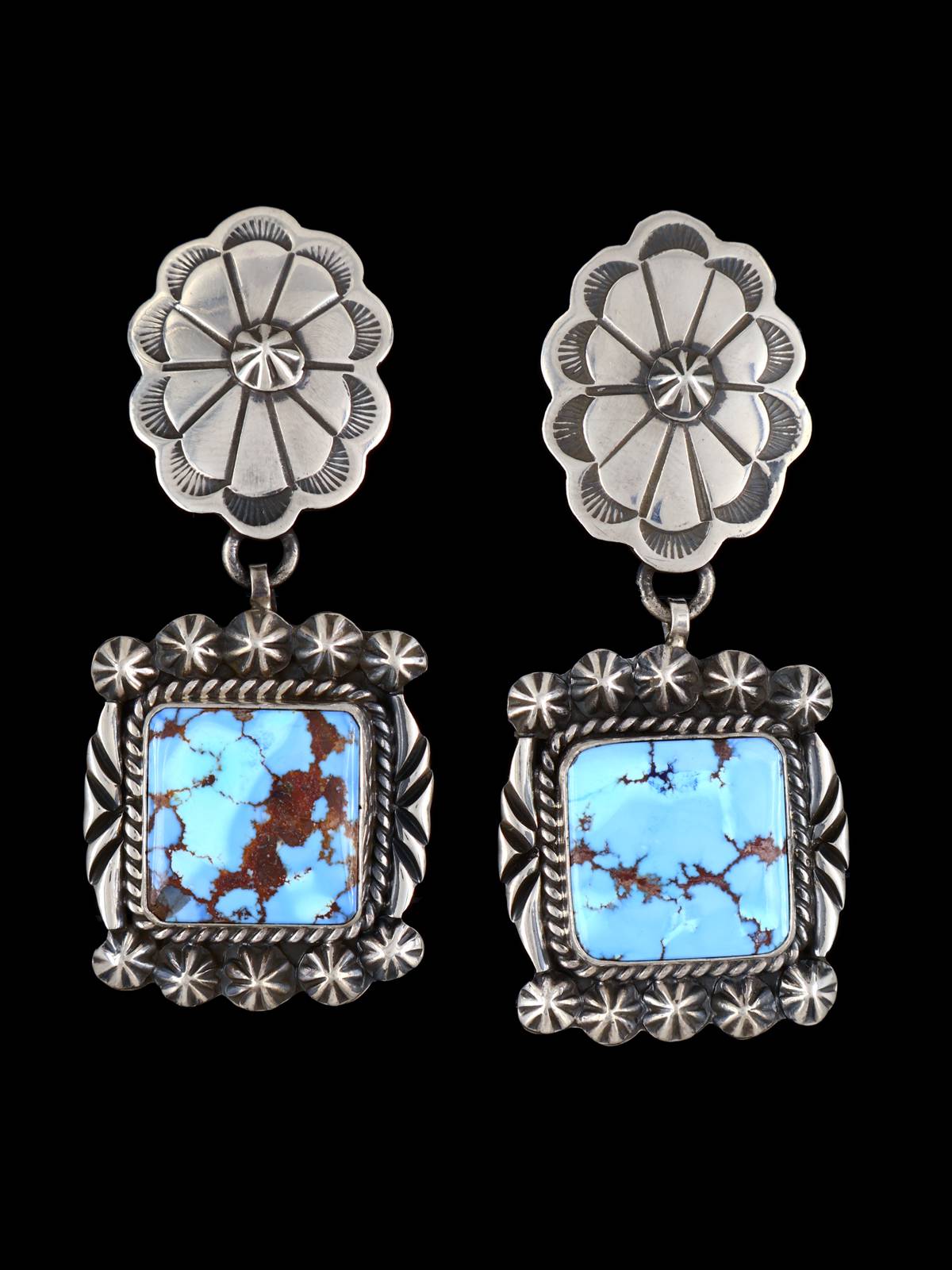 Native American Sterling Silver Golden Hill Turquoise Post Earrings