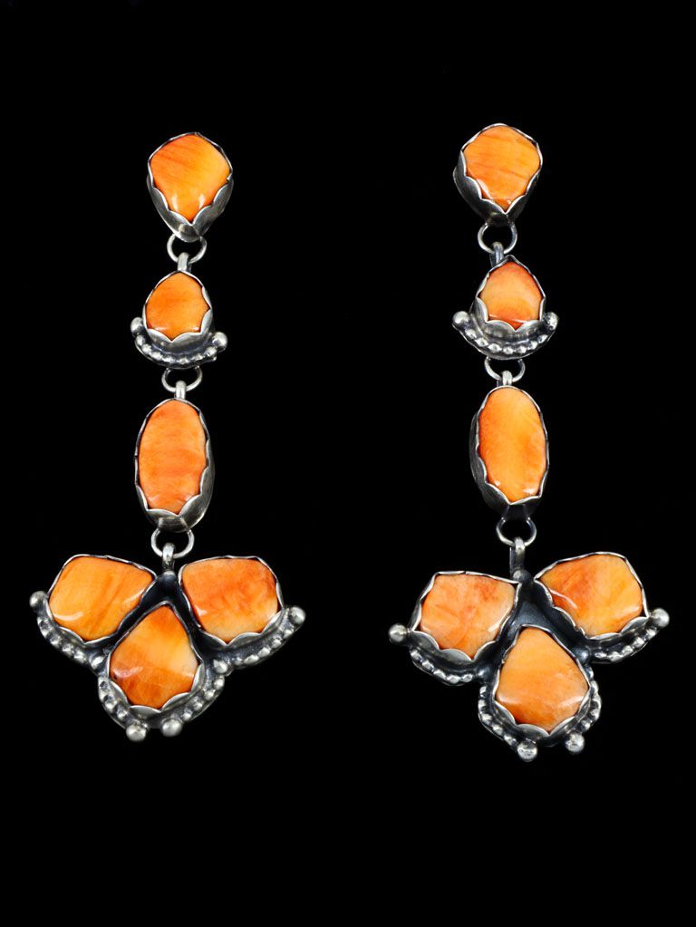Navajo Spiny Oyster Sterling Silver Post Earrings - PuebloDirect.com