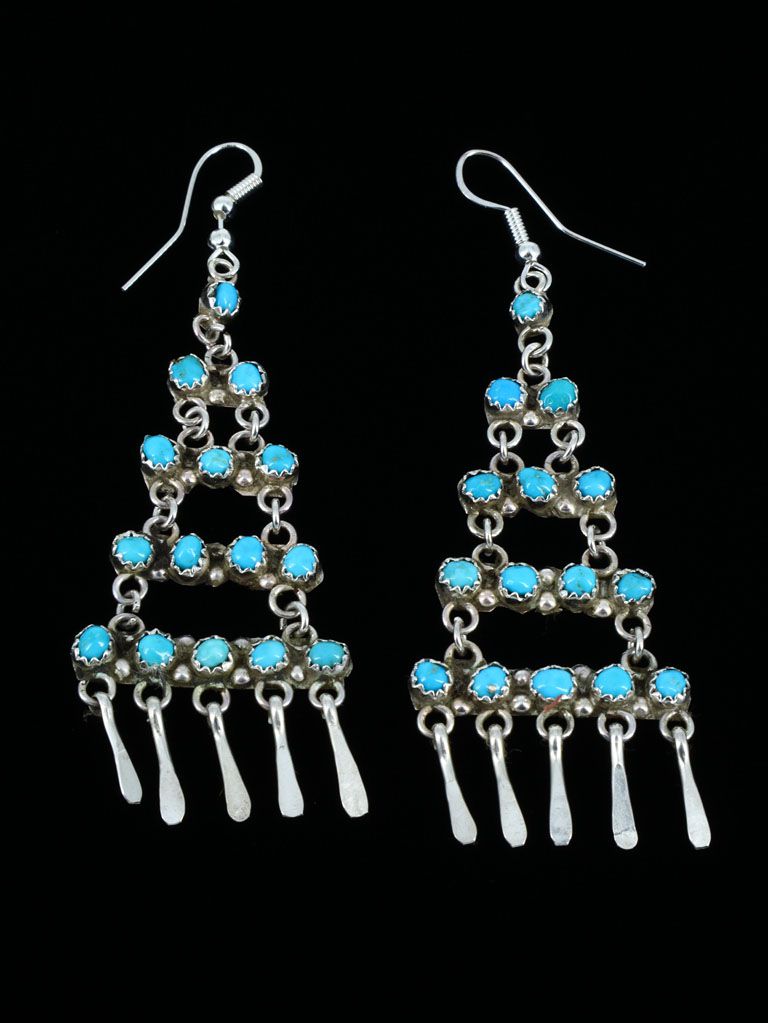 Native American Jewelry Turquoise Dangle Zuni Earrings - PuebloDirect.com