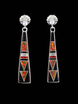 Native American Inlay Onyx and Opalite Post Earrings