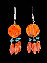 Navajo Spiny Oyster and Turquoise Dreamcatcher Earrings