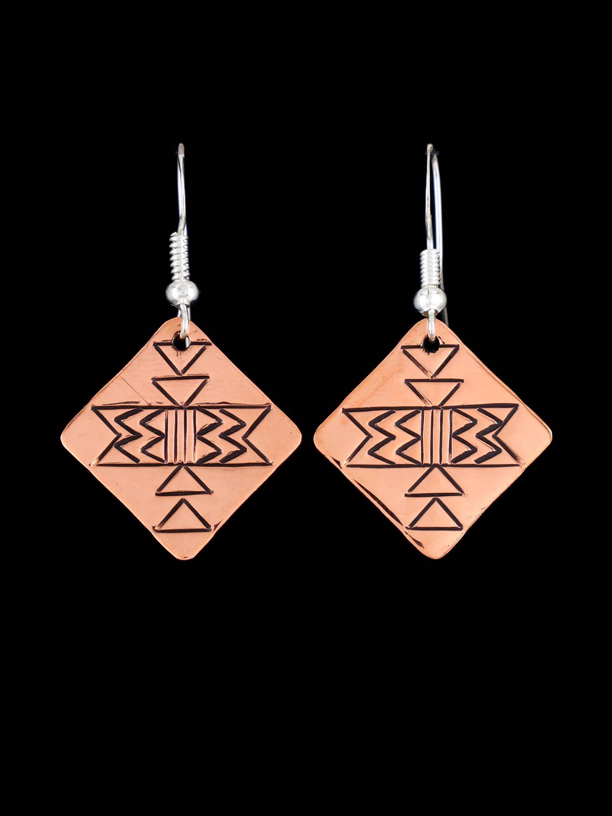 Navajo Stamped Copper Dangle Earrings