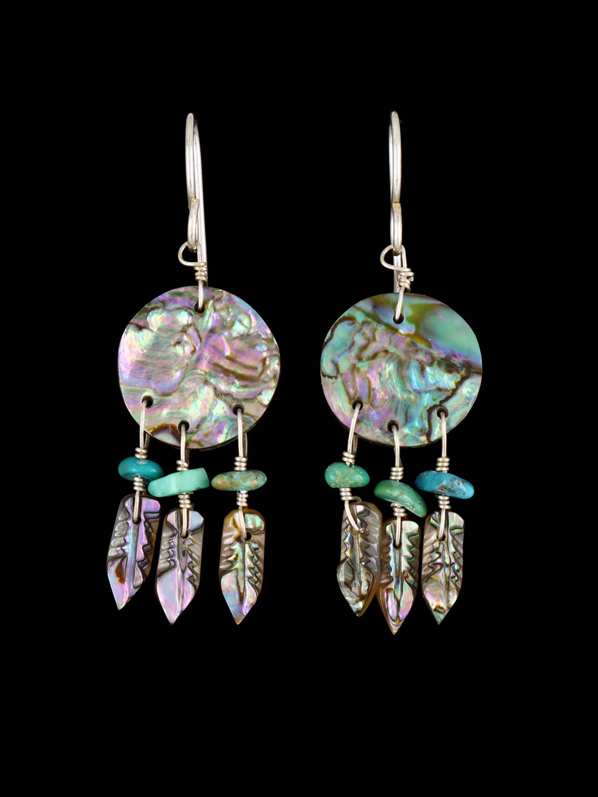 Navajo Abalone and Turquoise Dreamcatcher Earrings