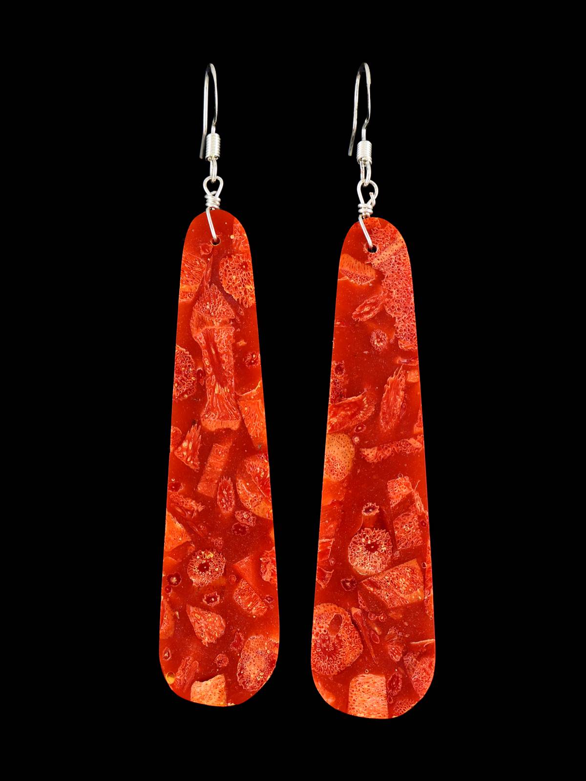 Navajo Apple Coral Slab Earrings
