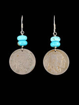 Pendientes colgantes de plata de ley Navajo Liberty Head Dime