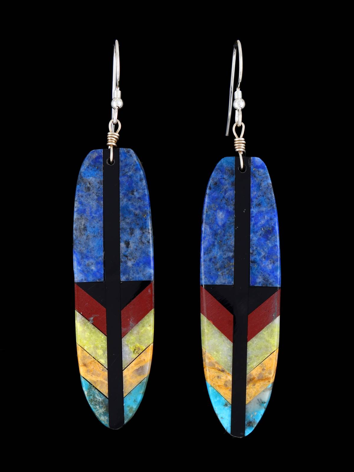 Boucles d'oreilles incrustées de plumes turquoise mosaïque Santo Domingo