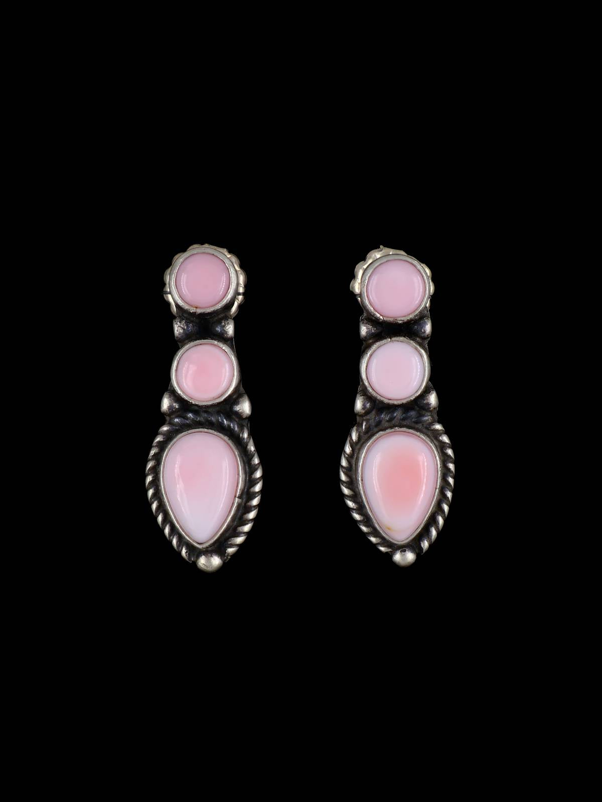 Native American Sterling Silver Pink Conch Dangle Post Earrings