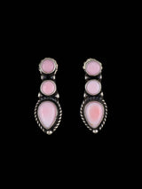 Native American Sterling Silver Pink Conch Dangle Post Earrings