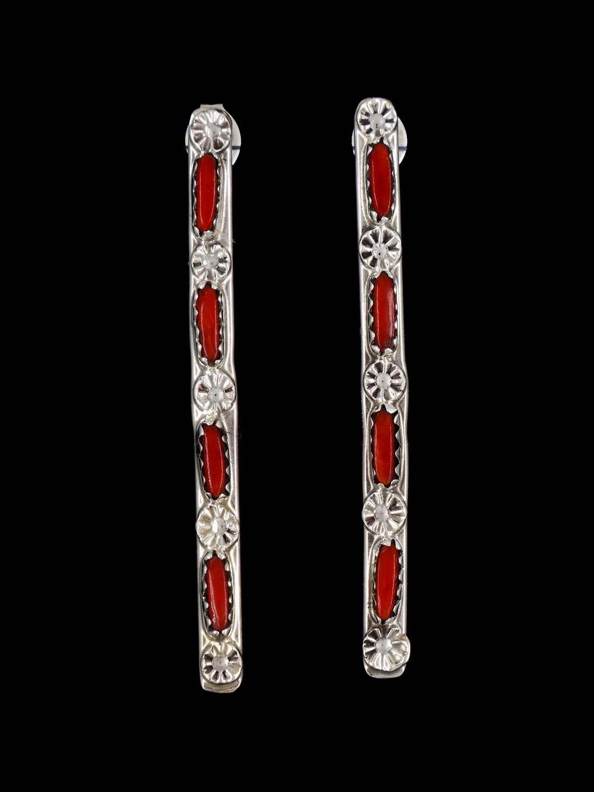 Sterling Silver Coral Zuni Post Earrings