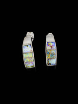 Navajo Spiderweb Opal Inlay Half Hoop Post Earrings