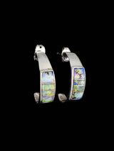 Navajo Spiderweb Opal Inlay Half Hoop Post Earrings