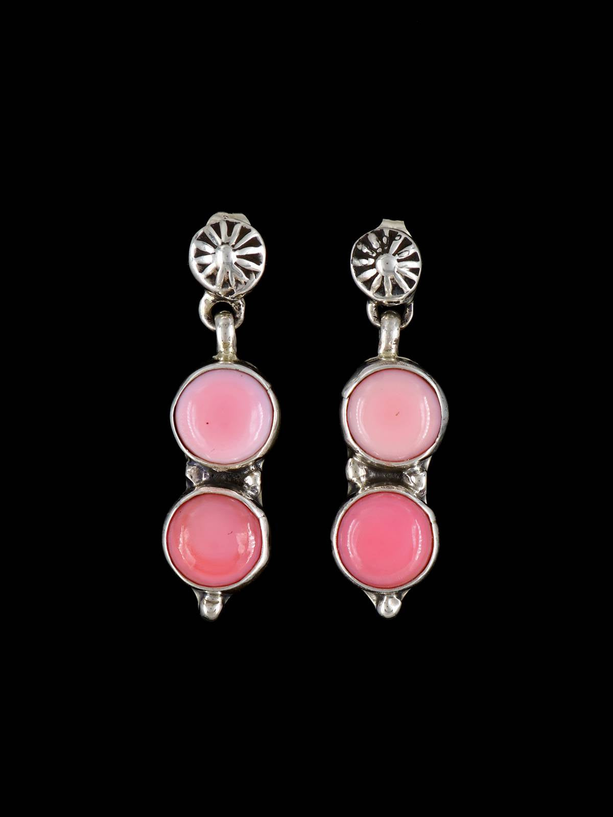 Native American Sterling Silver Pink Conch Dangle Post Earrings