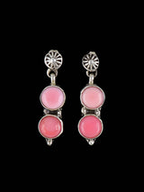Native American Sterling Silver Pink Conch Dangle Post Earrings