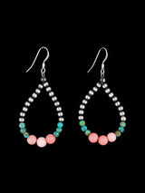 Navajo Sterling Silver and Pink Conch Beaded Dangle Earrings