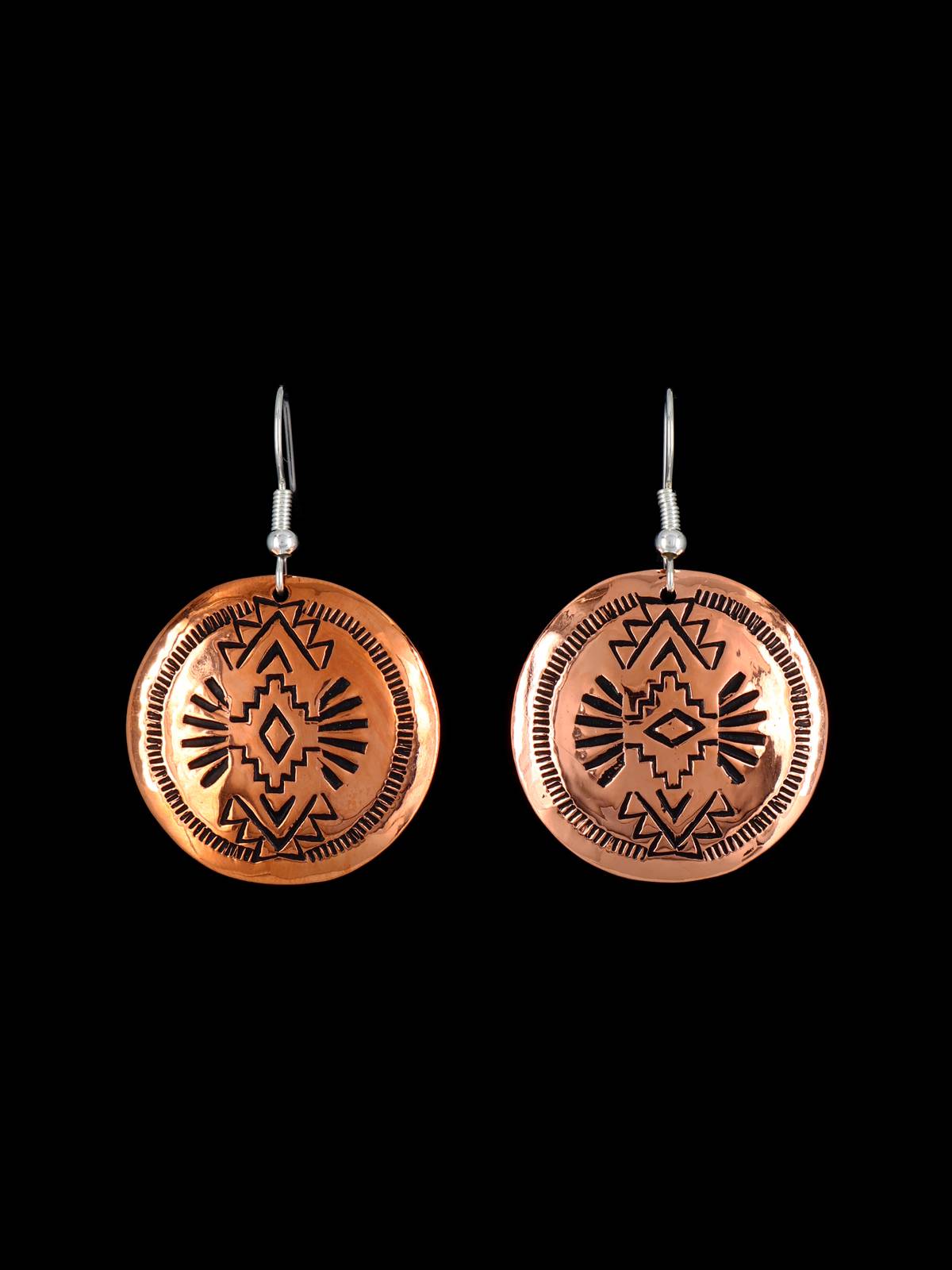 Navajo Stamped Copper Dangle Earrings
