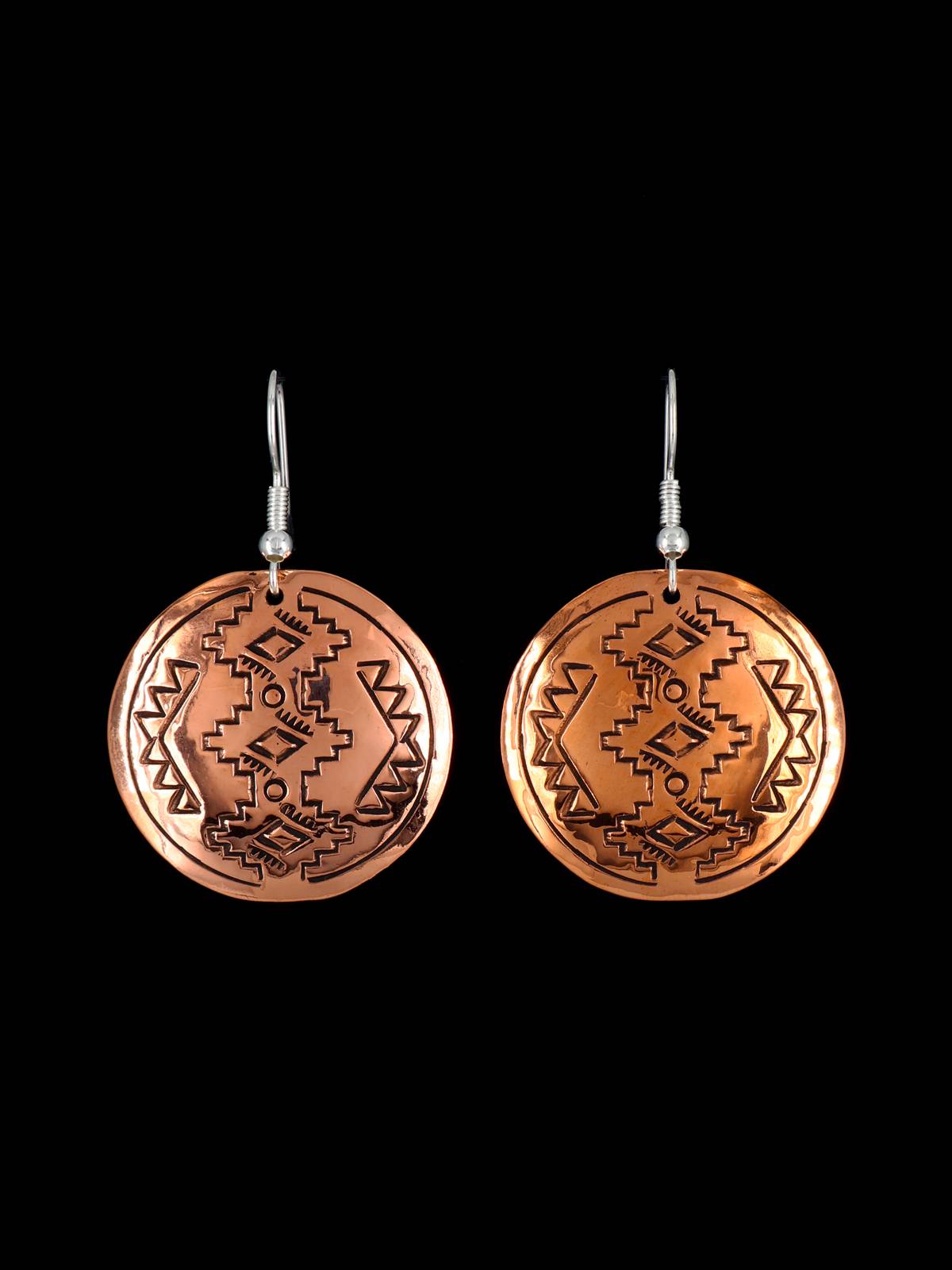 Navajo Stamped Copper Dangle Earrings