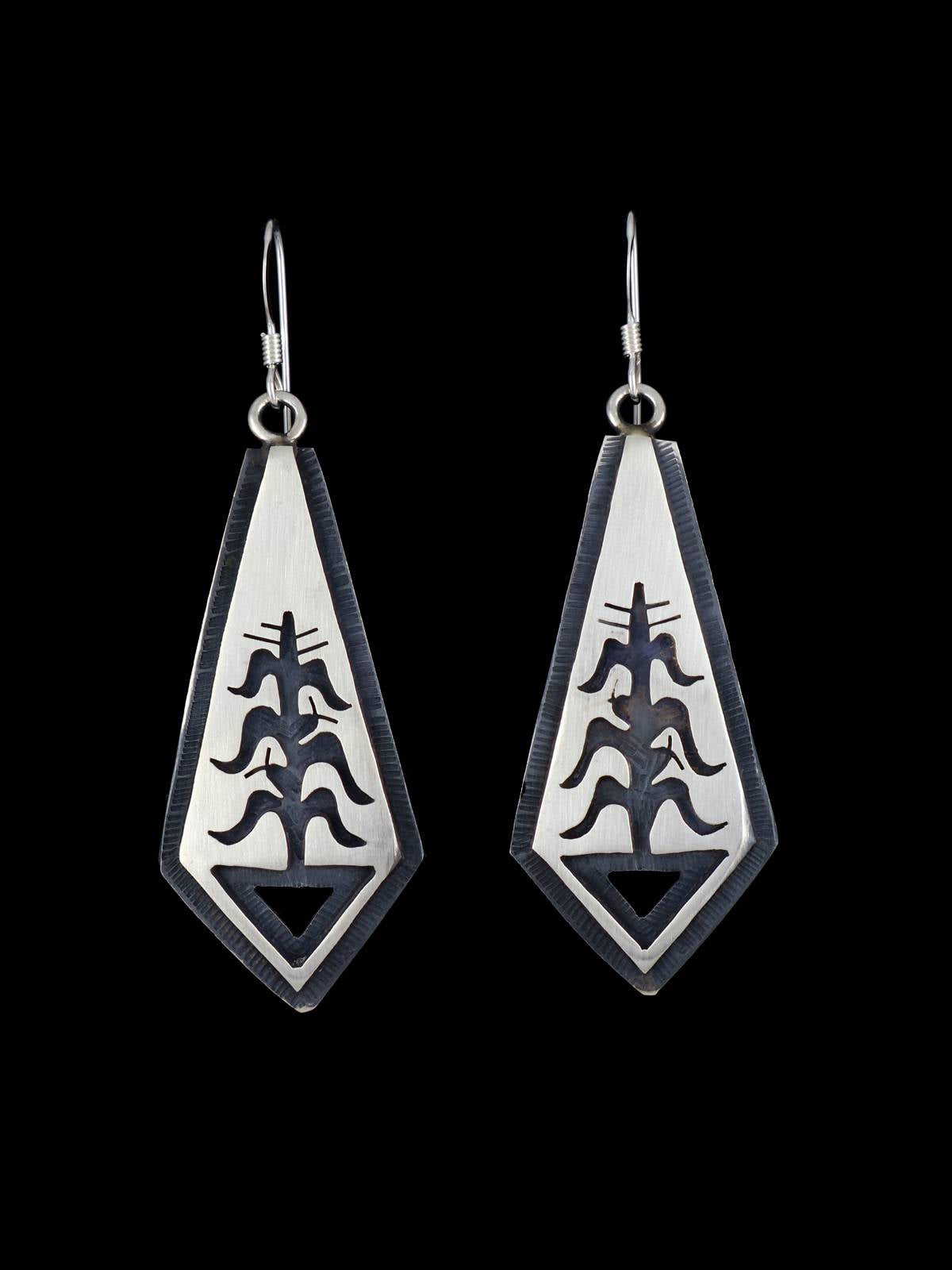Boucles d'oreilles Roadrunner en argent sterling avec superposition de style Navajo Hopi