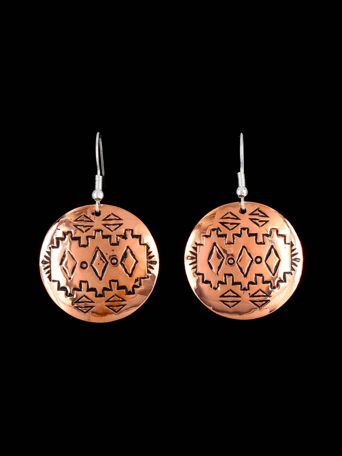 Boucles d’oreilles pendantes en cuivre estampillé Navajo