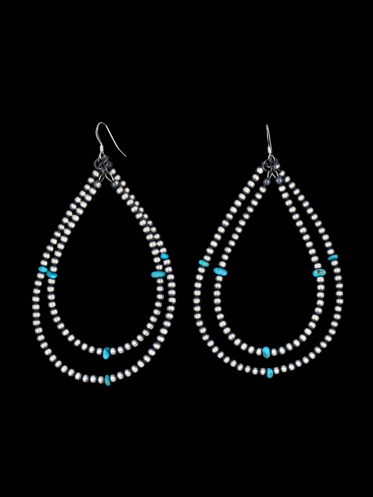 Navajo Sterling Silver and Turquoise Beaded Dangle Earrings