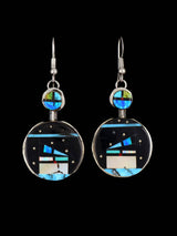 Navajo Onyx and Turquoise Night Sky Inlay Dangle Earrings